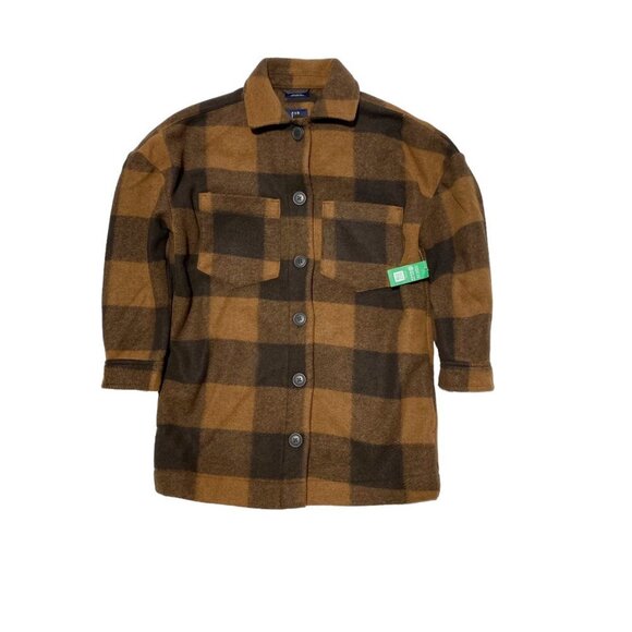 GAP Teens Plaid Shacket Brown - Picture 5 of 6